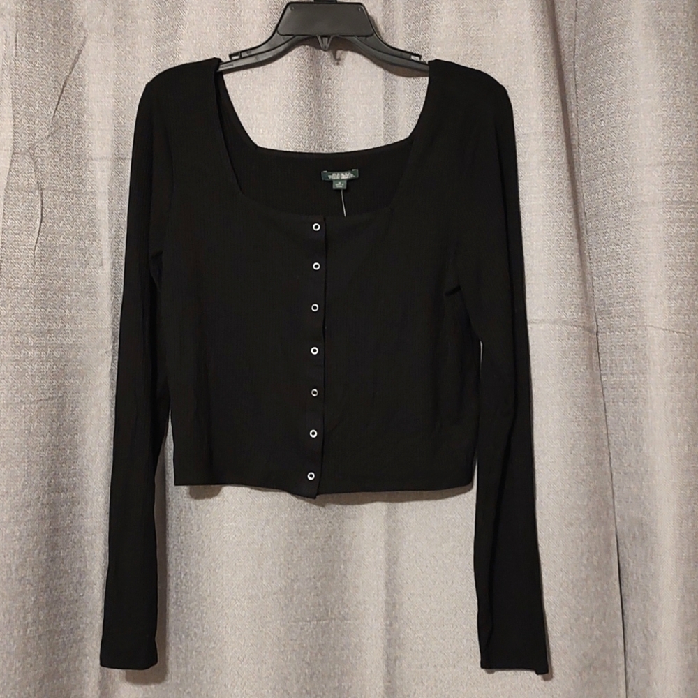 Wild Fable Black Ribbed Cropped Cardigan Sz Med NWT